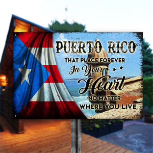 Puerto Rico Flag Place In Your Heart Metal Signs Wall Art Decor