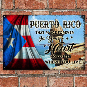 Puerto Rico Flag Place In Your Heart Metal Signs Wall Art Decor