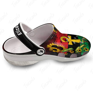 Pan African Personalized Clogs Shoes With Flag Cactus Sunflower