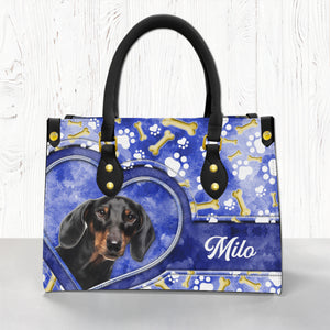 Personalized Pet Cat Dog Face Leather Handbag With Watercolor Pattern