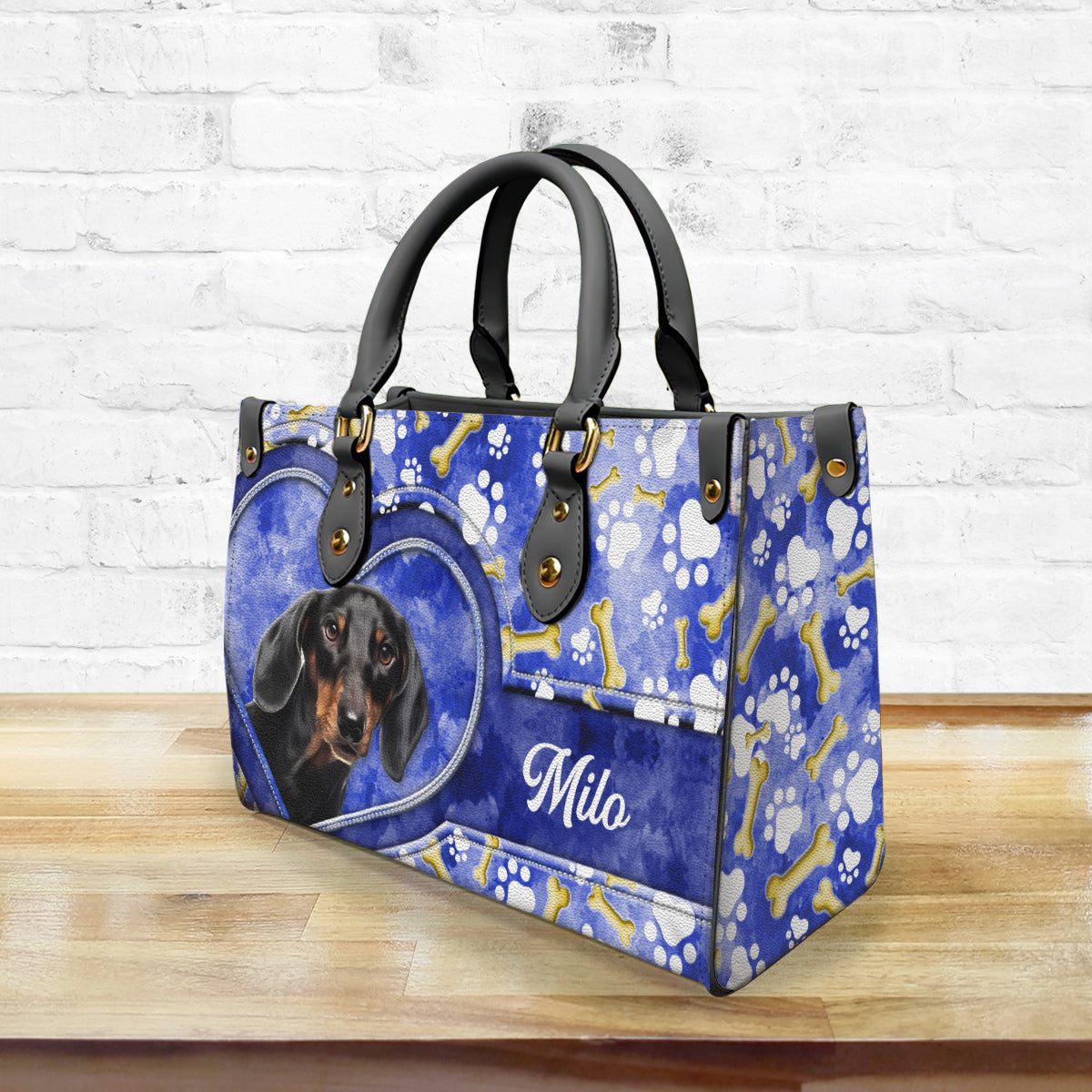 Personalized Pet Cat Dog Face Leather Handbag With Watercolor Pattern