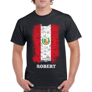 Peru Peruvian Flag Personalized T-shirt With Symbols - T-shirt Born Teezalo