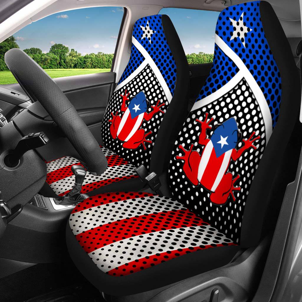 Puerto Rico Flag Coqui Car Seat Cover Circular Dot Pattern Teezalo