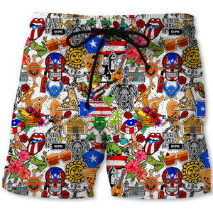 Puerto Rico Men Beach Shorts With Many Symbols