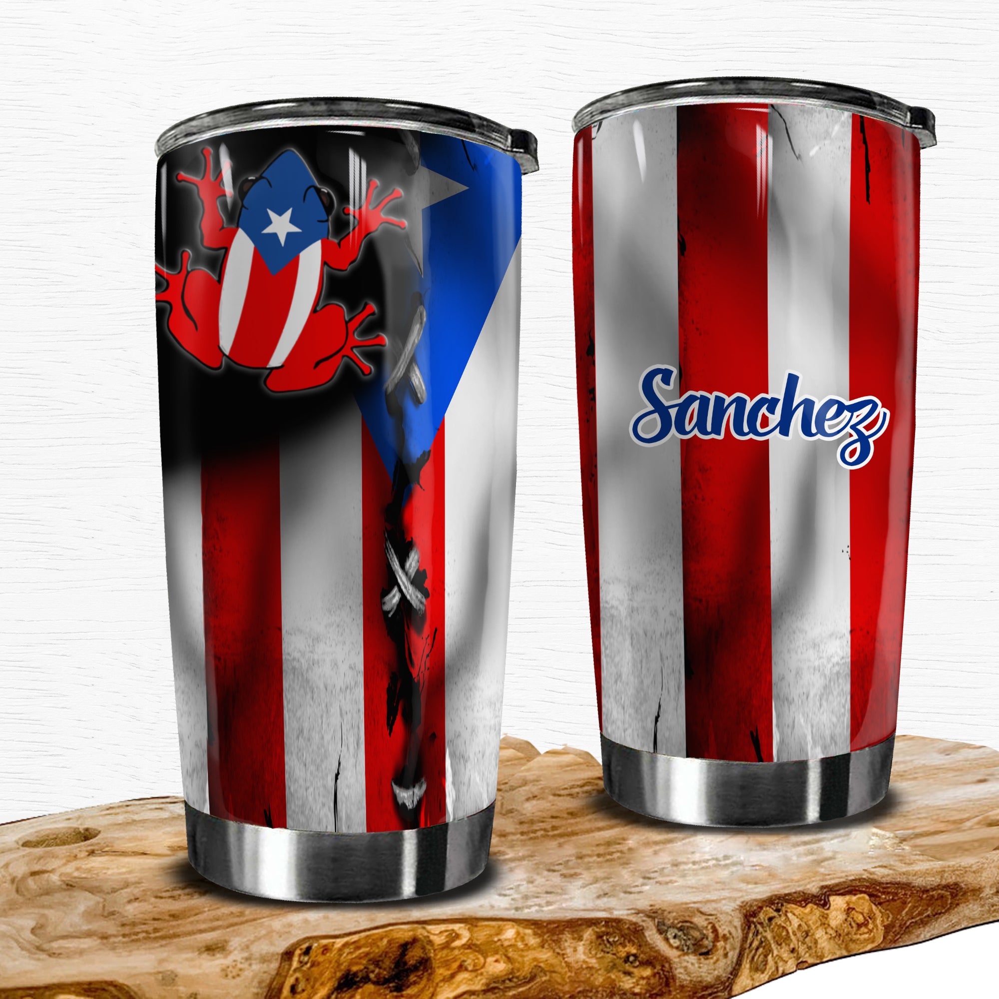 Puerto Rico Personalized 20z Steel Cup Tumbler With PR Flag - Teezalo