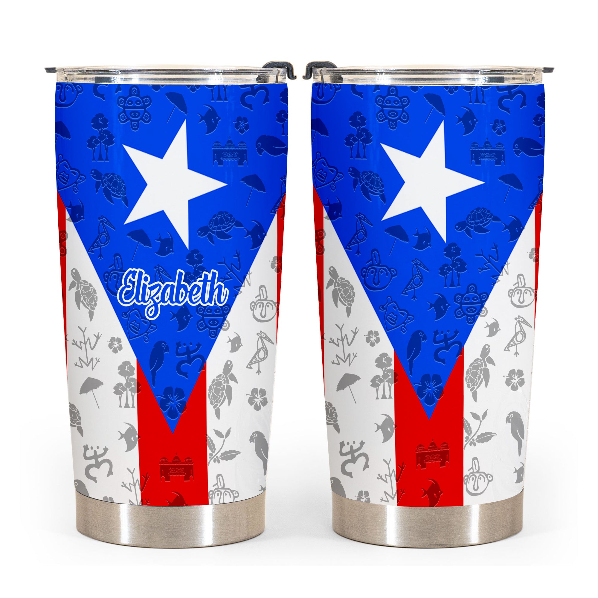 Puerto Rico Flag And Symbols Personalized Tumbler With Your Name - Tumbler Born Teezalo