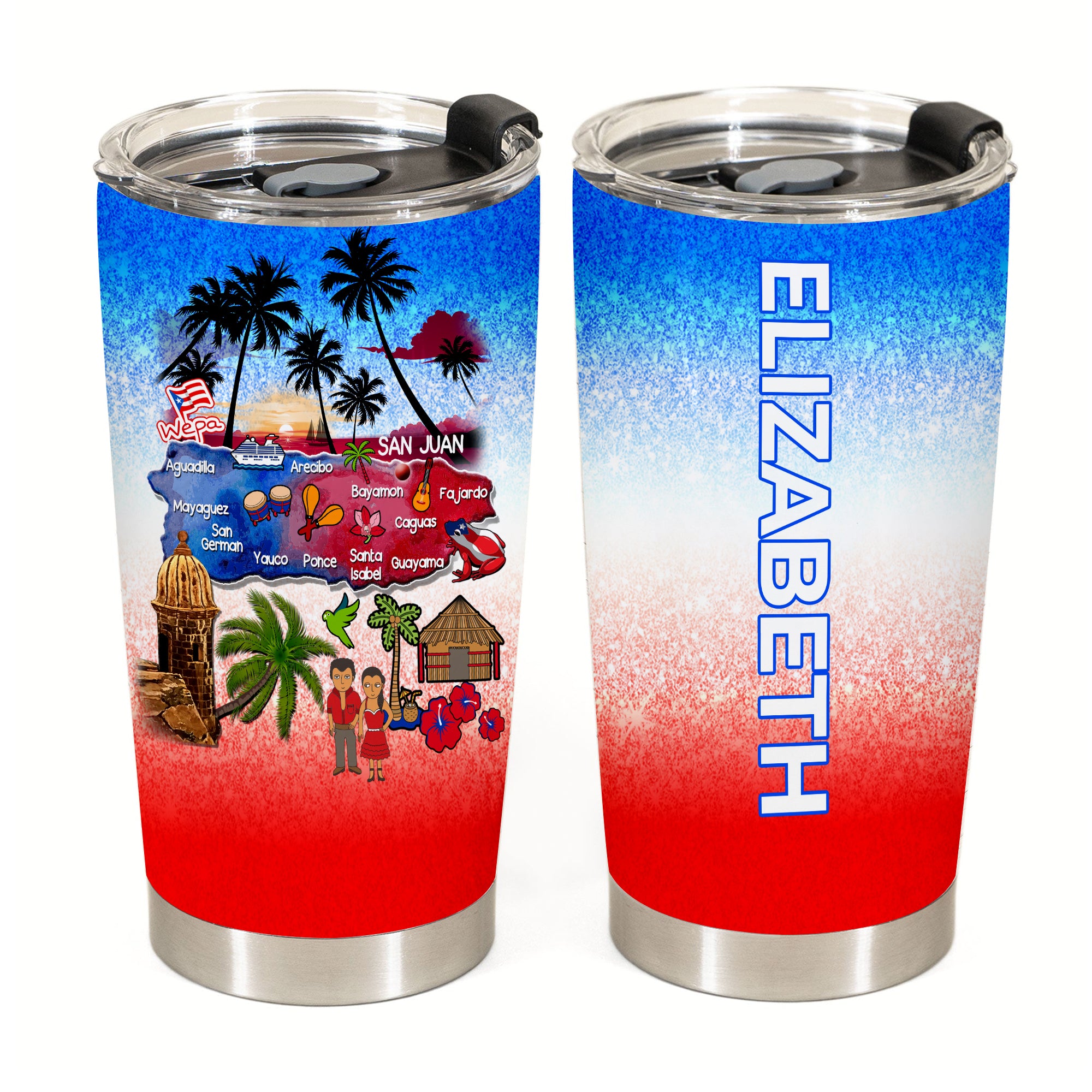 Puerto Rico Map Personalized Tumbler With Symbols