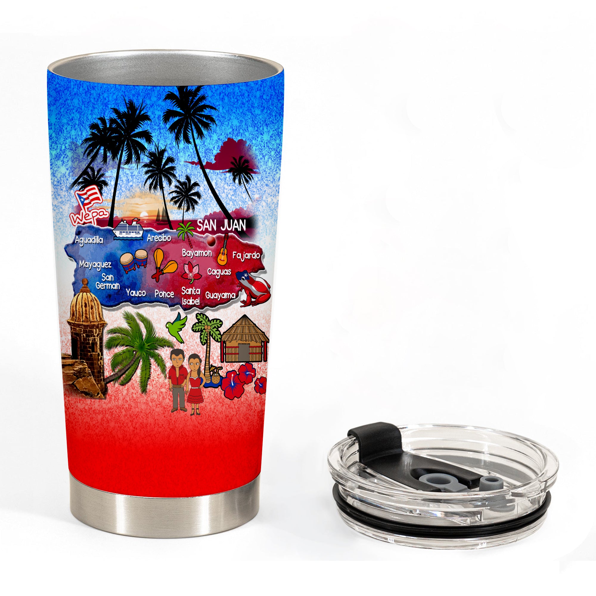 Puerto Rico Map Personalized Tumbler With Symbols