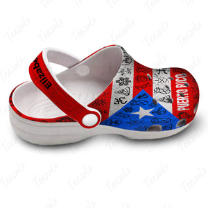 Vintage Puerto Rican Flag Symbols Personalized Clogs Shoes