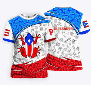 Puerto Rico Symbols Flag Flower Custom Your Name 3D T-shirt