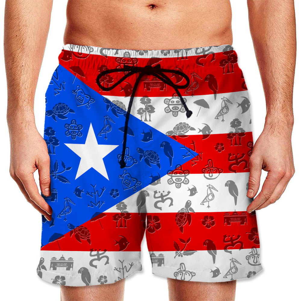 Puerto Rico Men Beach Shorts With Symbols On Flag