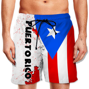 Puerto Rico Half Flag With Grunge Brush Men Beach Short
