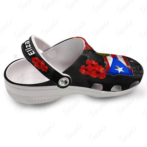 Coqui On The Puerto Rico Flag Map Personalized Clogs Shoes With Your Name