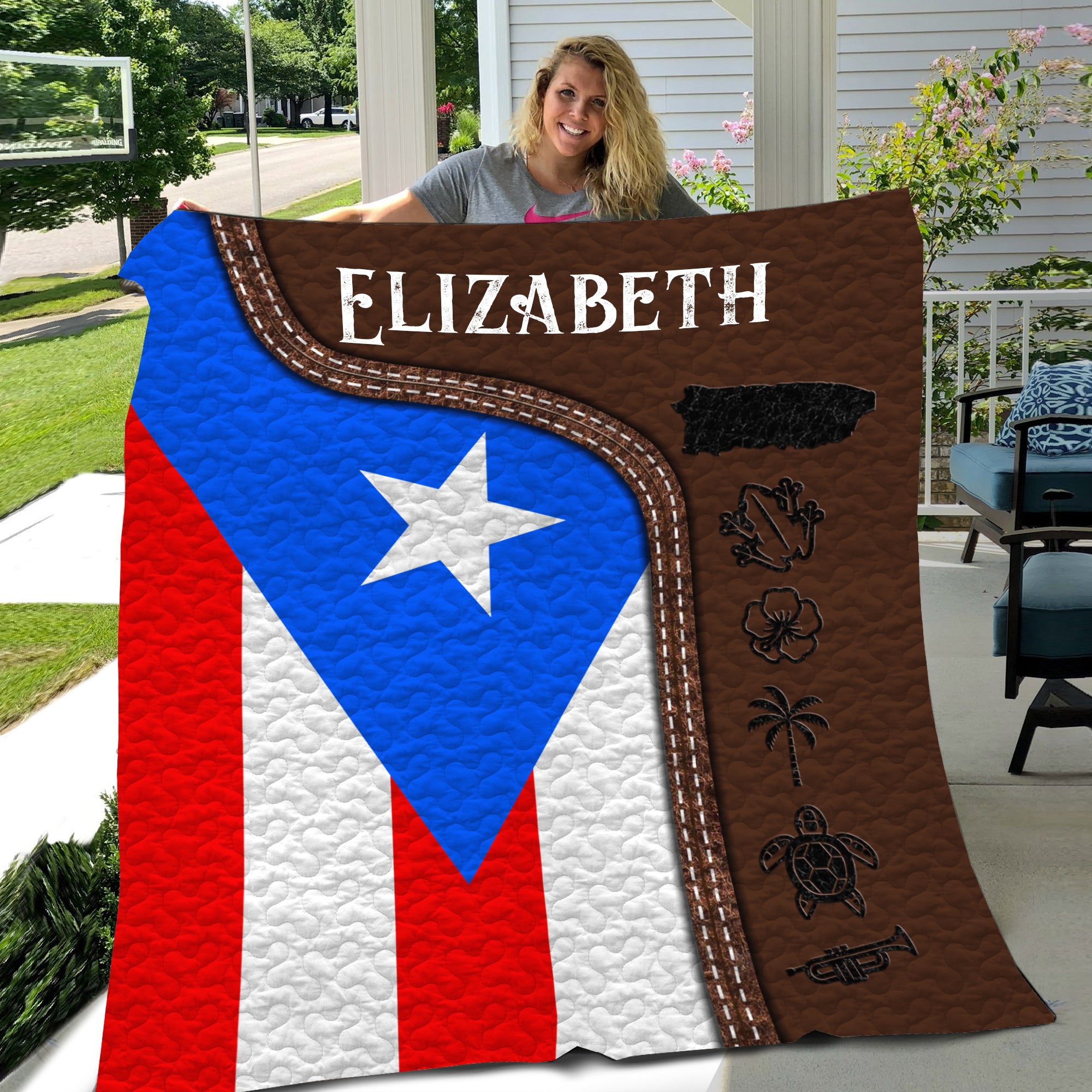 Puerto Rico Blanket Quilt, Puerto Rican Flag Personalized Blanket Quilt With Your Name