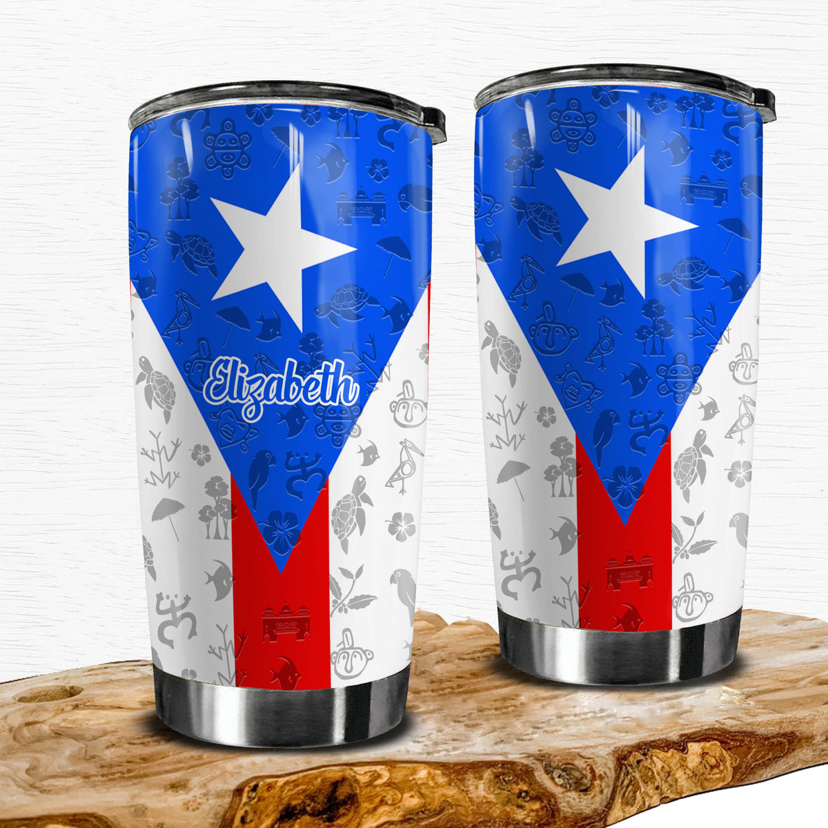 Puerto Rico Flag And Symbols Personalized Tumbler With Your Name - Tumbler Born Teezalo