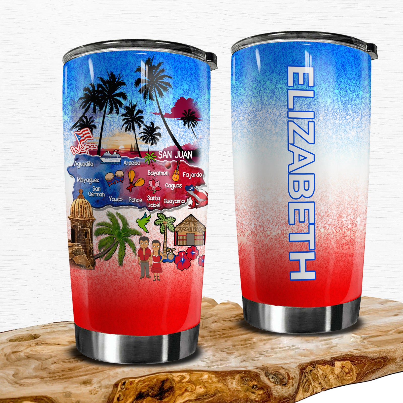 Puerto Rico Map Personalized Tumbler With Symbols