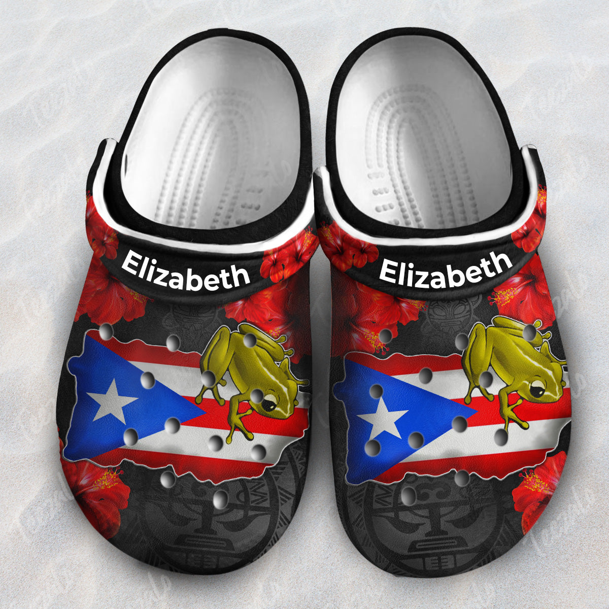 Coqui On The Puerto Rico Flag Map Personalized Clogs Shoes With Your Name
