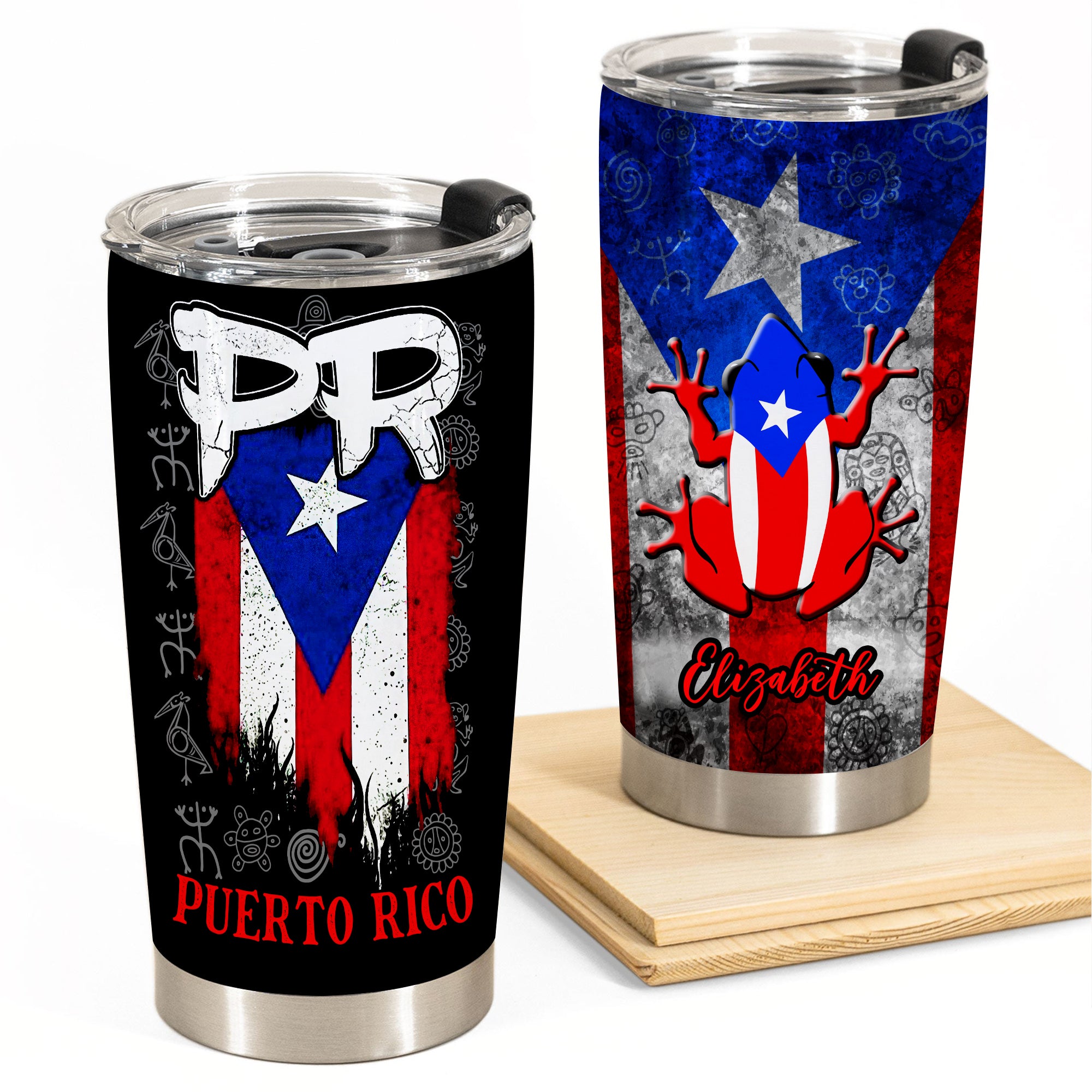 Puerto Rico PR Flag Personalized 20z Steel Cup - Tumbler Born Teezalo