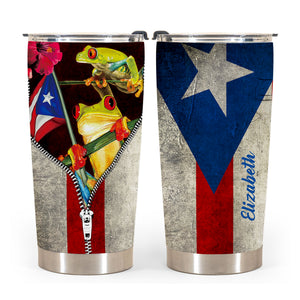 Puerto Rico Frog Tumbler Zipper Flag Personalized Steel Cup