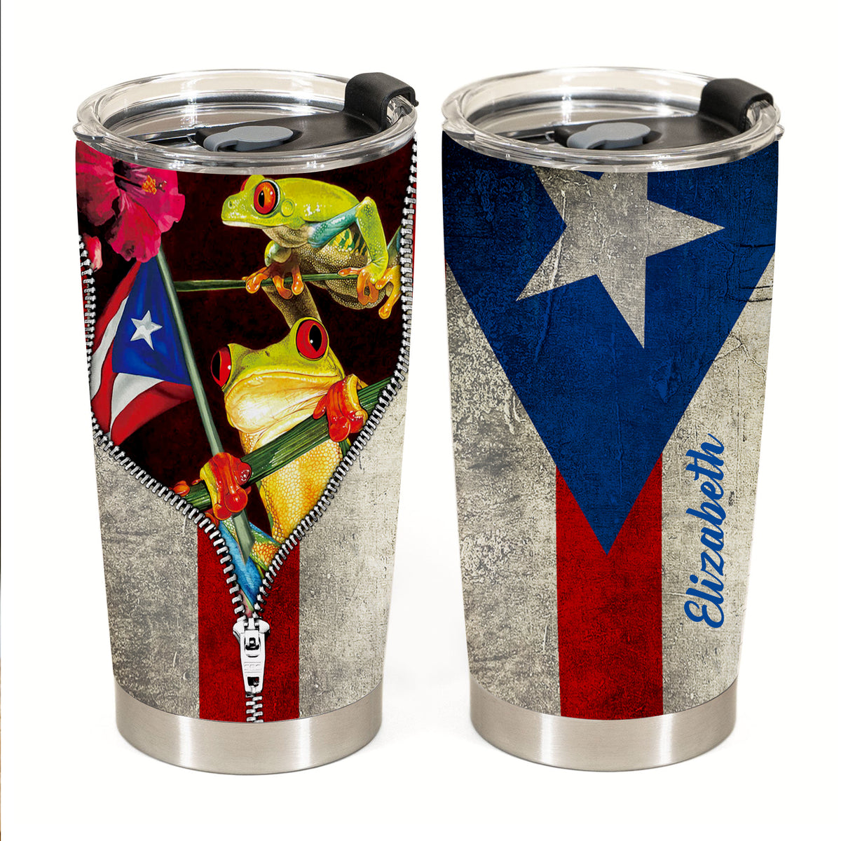 Puerto Rico Frog Tumbler Zipper Flag Personalized Steel Cup