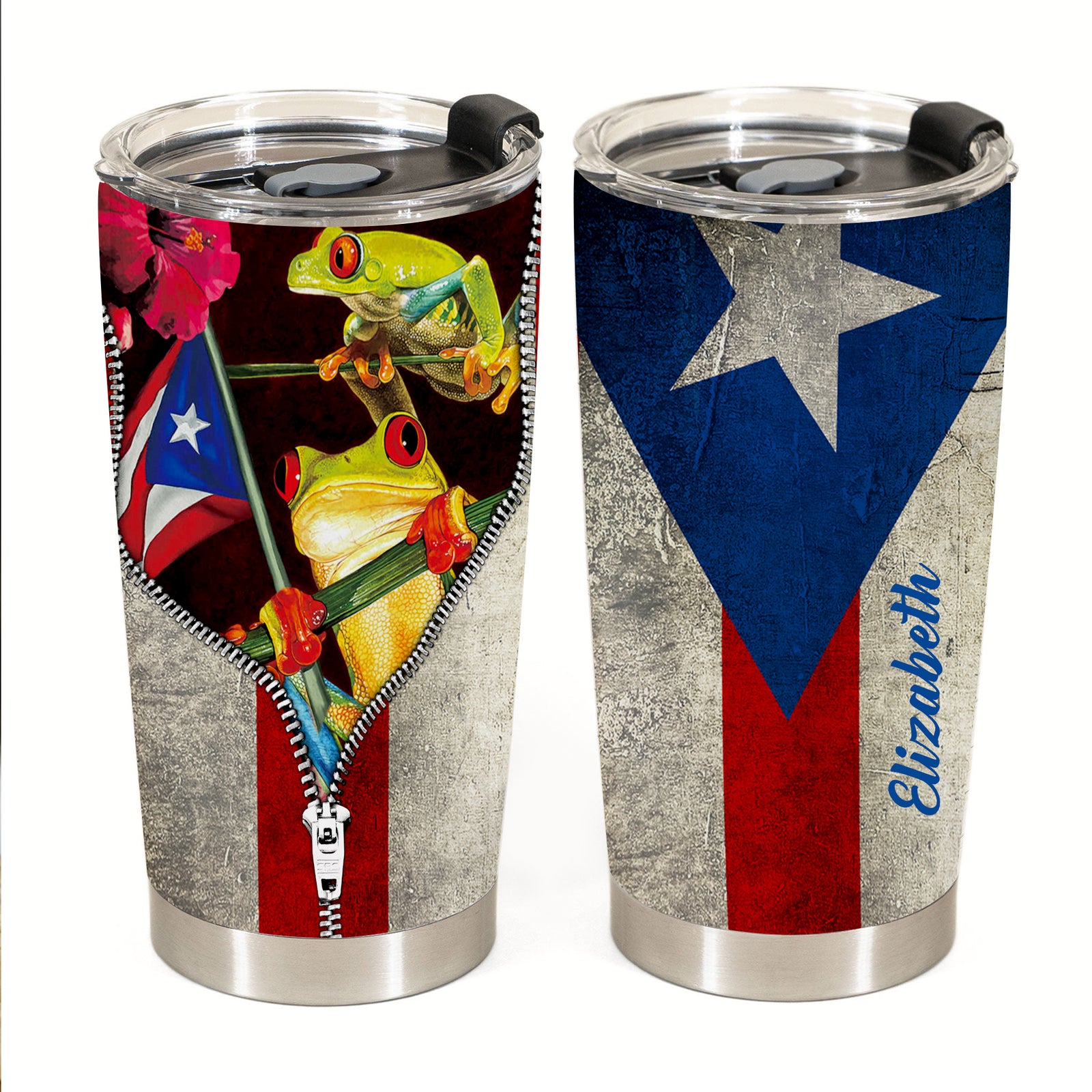 Puerto Rico Frog Tumbler Zipper Flag Personalized Steel Cup