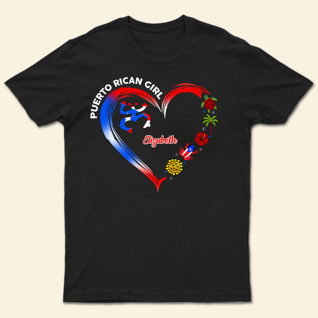 Puerto Rican Girl Heart With Symbols Personalized T-shirt