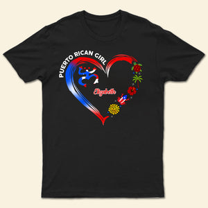 Puerto Rican Girl Heart With Symbols Personalized T-shirt