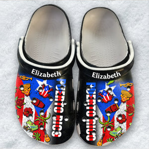 Puerto Rico Personalized Clog Shoes With Half Flag Symbols 