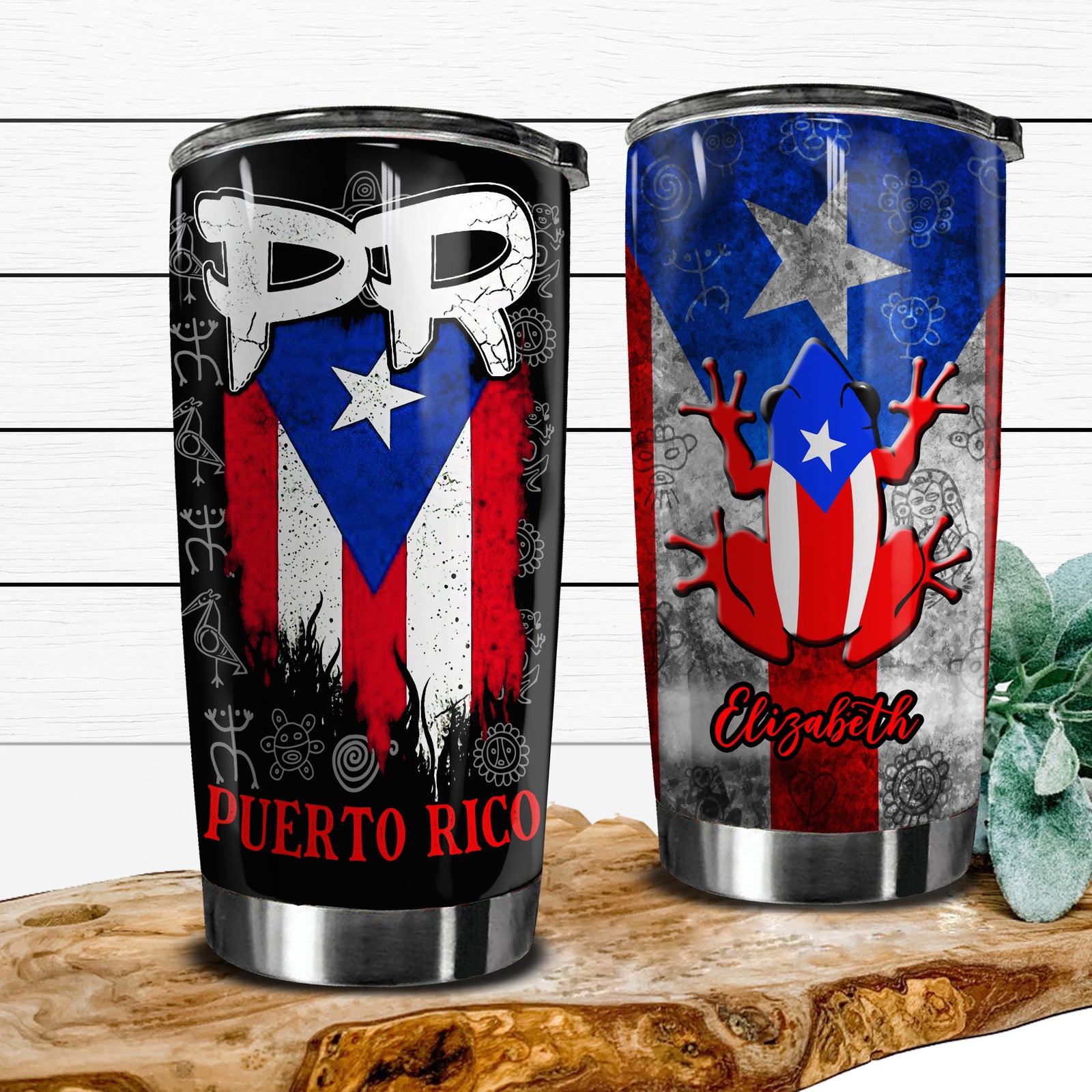 Puerto Rico PR Flag Personalized 20z Steel Cup - Tumbler Born Teezalo