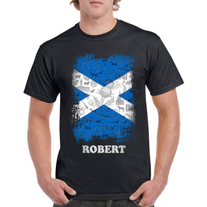 Scotland Flag Personalized T-shirt With Symbols - T-shirt Born Teezalo