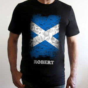 Scotland Flag Personalized T-shirt With Symbols - T-shirt Born Teezalo