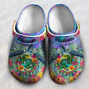 Sea Turtle Personalized Clogs Shoes With Flower Watercolor