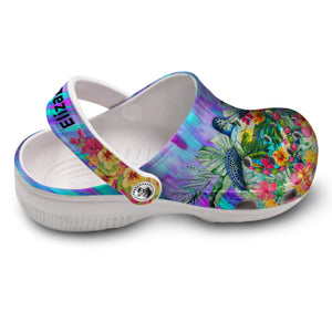 Sea Turtle Personalized Clogs Shoes With Flower Watercolor