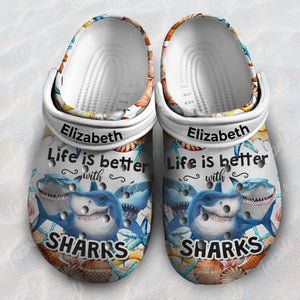 Life Is Better With Sharks Personalized Clogs Shoes - Crocs Pet Teezalo