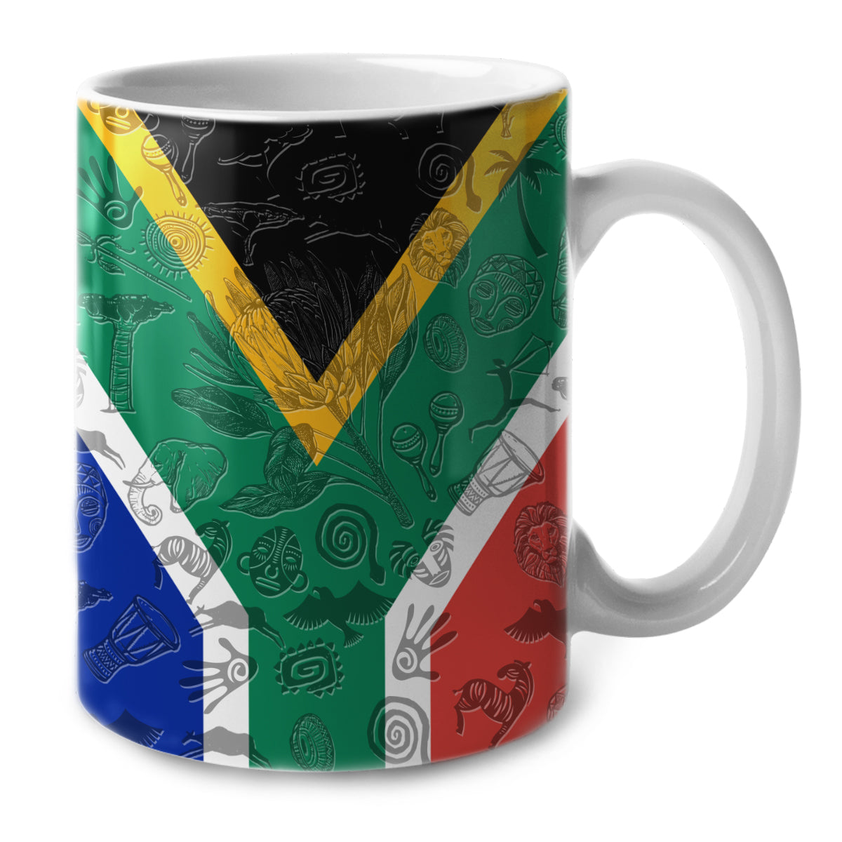 South Africa White Coffee Mug With Flag And Symbols, South Africa Souvenirs And Gifts