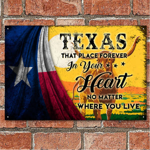 Texas Flag Place In Your Heart Metal Signs Wall Art Decor - Metal Signs Born Teezalo