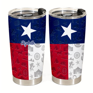 Texas Flag And Symbols Personalized Tumbler With Your Name - Tumbler Born Teezalo