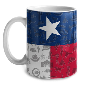 Texas White Coffee Mug With Flag And Symbols, Texas Souvenirs And Gifts