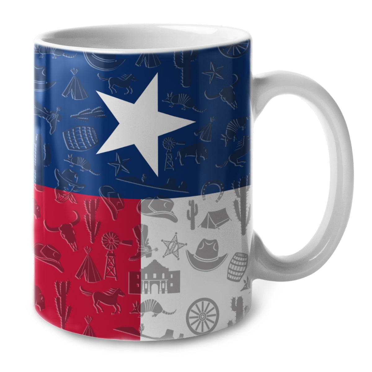 Texas White Coffee Mug With Flag And Symbols, Texas Souvenirs And Gifts