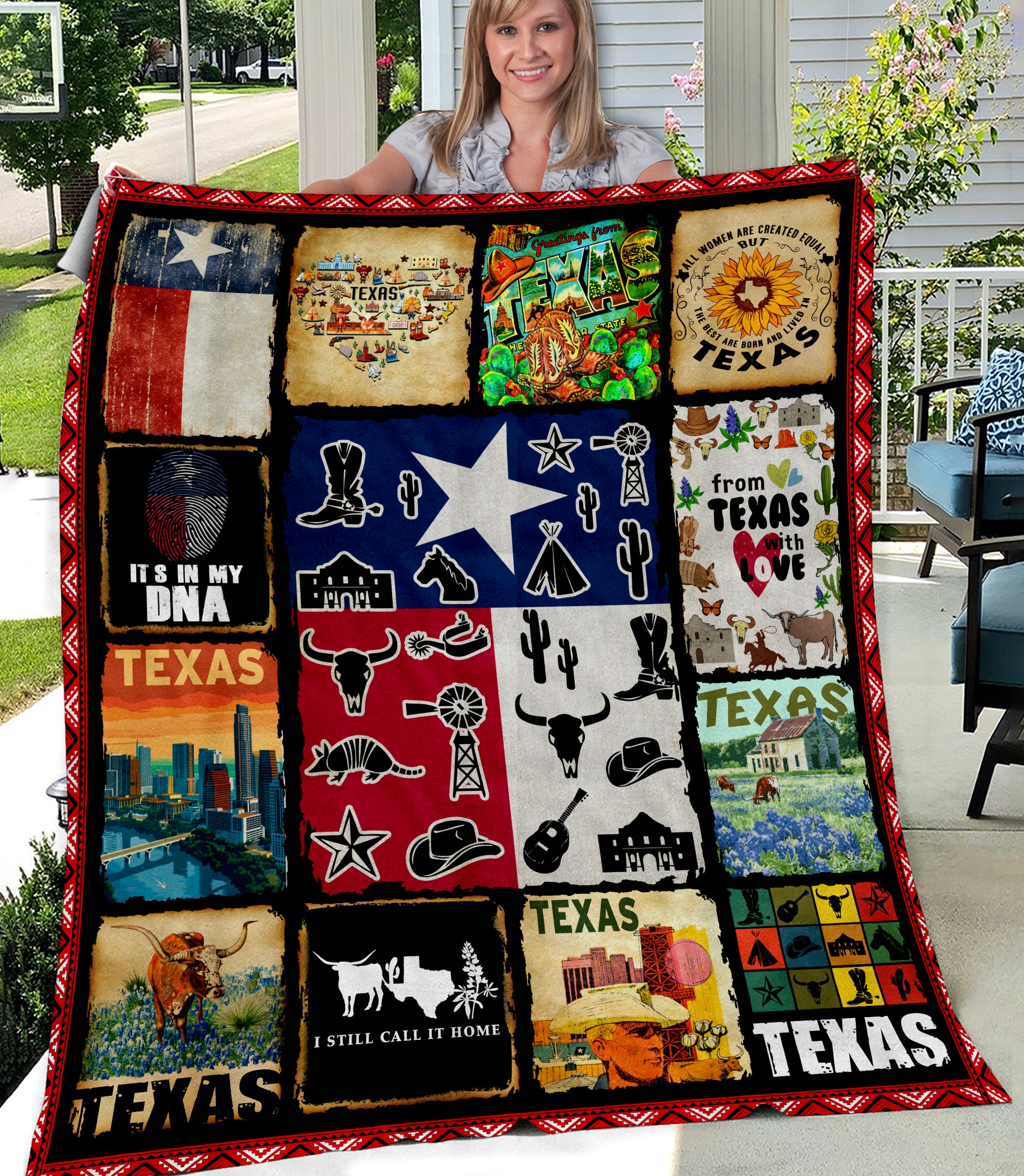 Texas Blanket With Symbols For Texas Pride