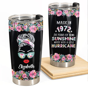 Personalized 50th Birthday Tumbler For Women, Years Of Being Sunshine Mixed A Little Hurricane