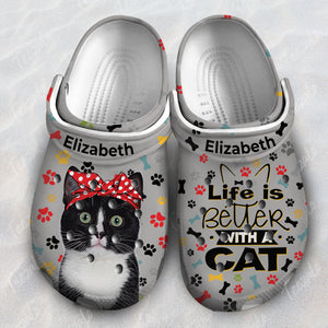 Cat Personalized Clog Shoes, Life Is Better With A Cat Best Gift For Cat Lovers