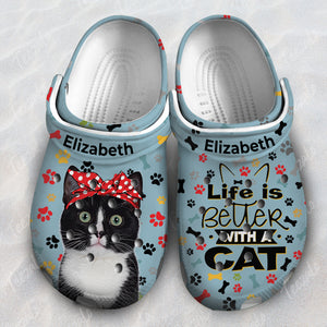 Cat Personalized Clog Shoes, Life Is Better With A Cat Best Gift For Cat Lovers
