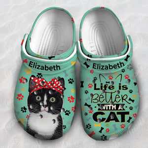 Cat Personalized Clog Shoes, Life Is Better With A Cat Best Gift For Cat Lovers