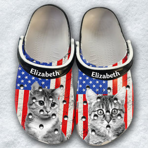 Upload Photo America Flag Cat Lovers Clogs Shoes