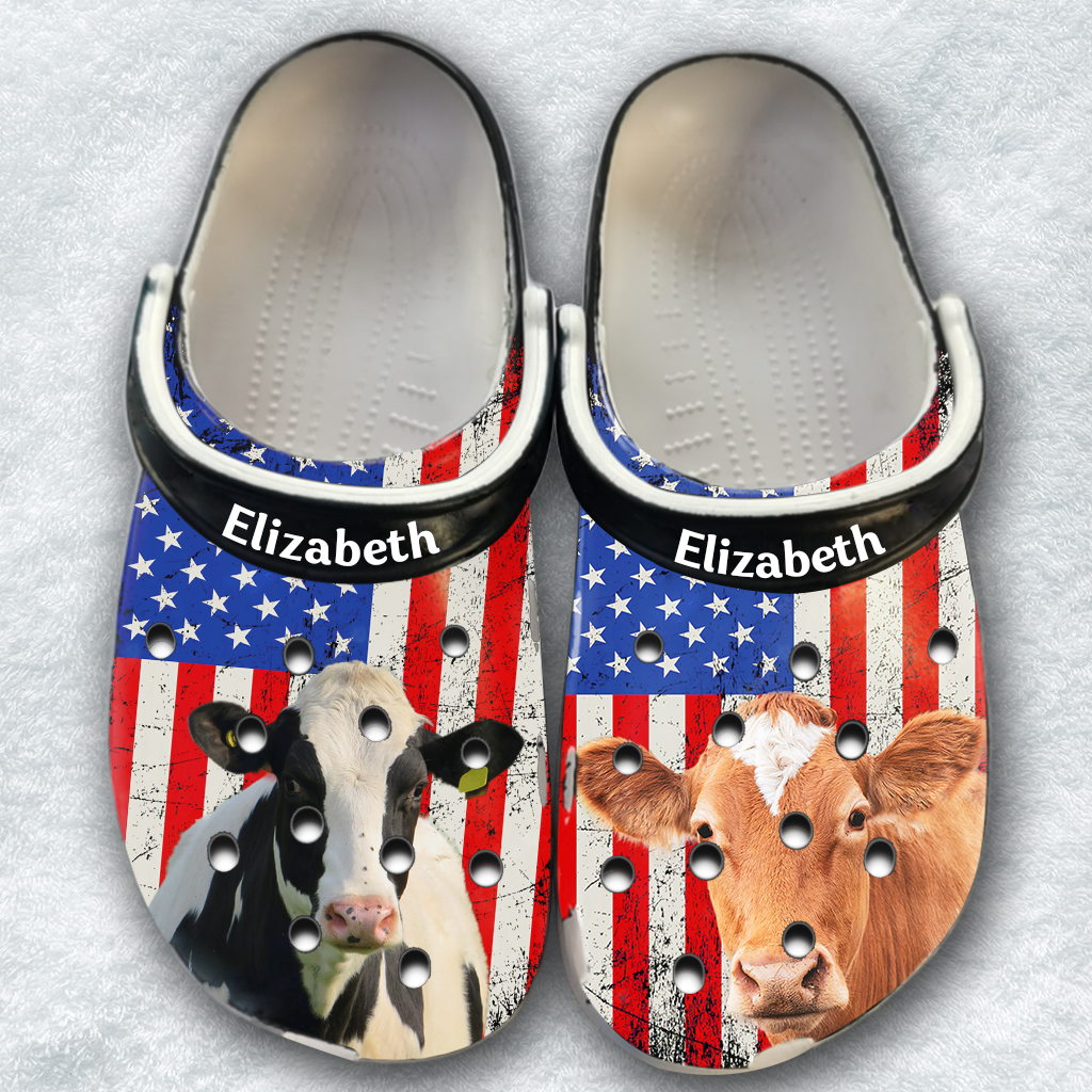 Upload Photo America Flag Cow Lovers Clogs Shoes, Gift For Cow Lovers