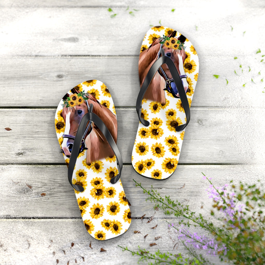 Horse Flip Flops With Sunflower