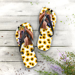 Horse Flip Flops With Sunflower