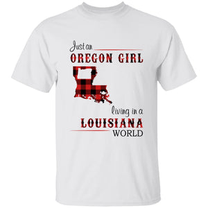 Just An Oregon Girl Living In A Louisiana World T-shirt - T-shirt Born Live Plaid Red Teezalo