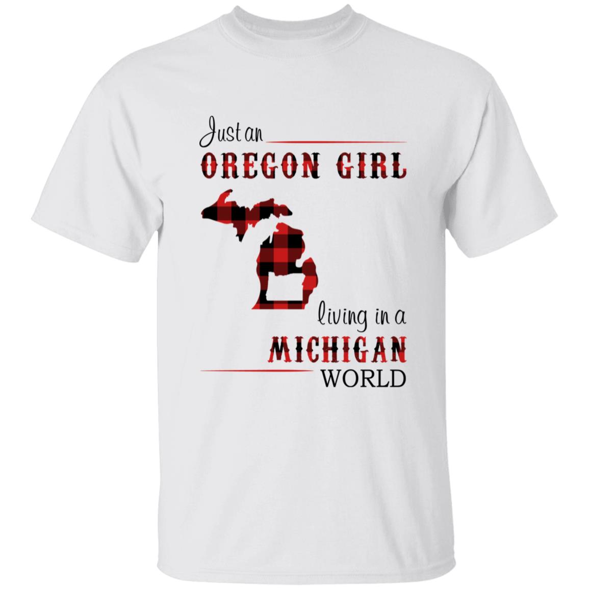 Just An Oregon Girl Living In A Michigan World T-shirt - T-shirt Born Live Plaid Red Teezalo